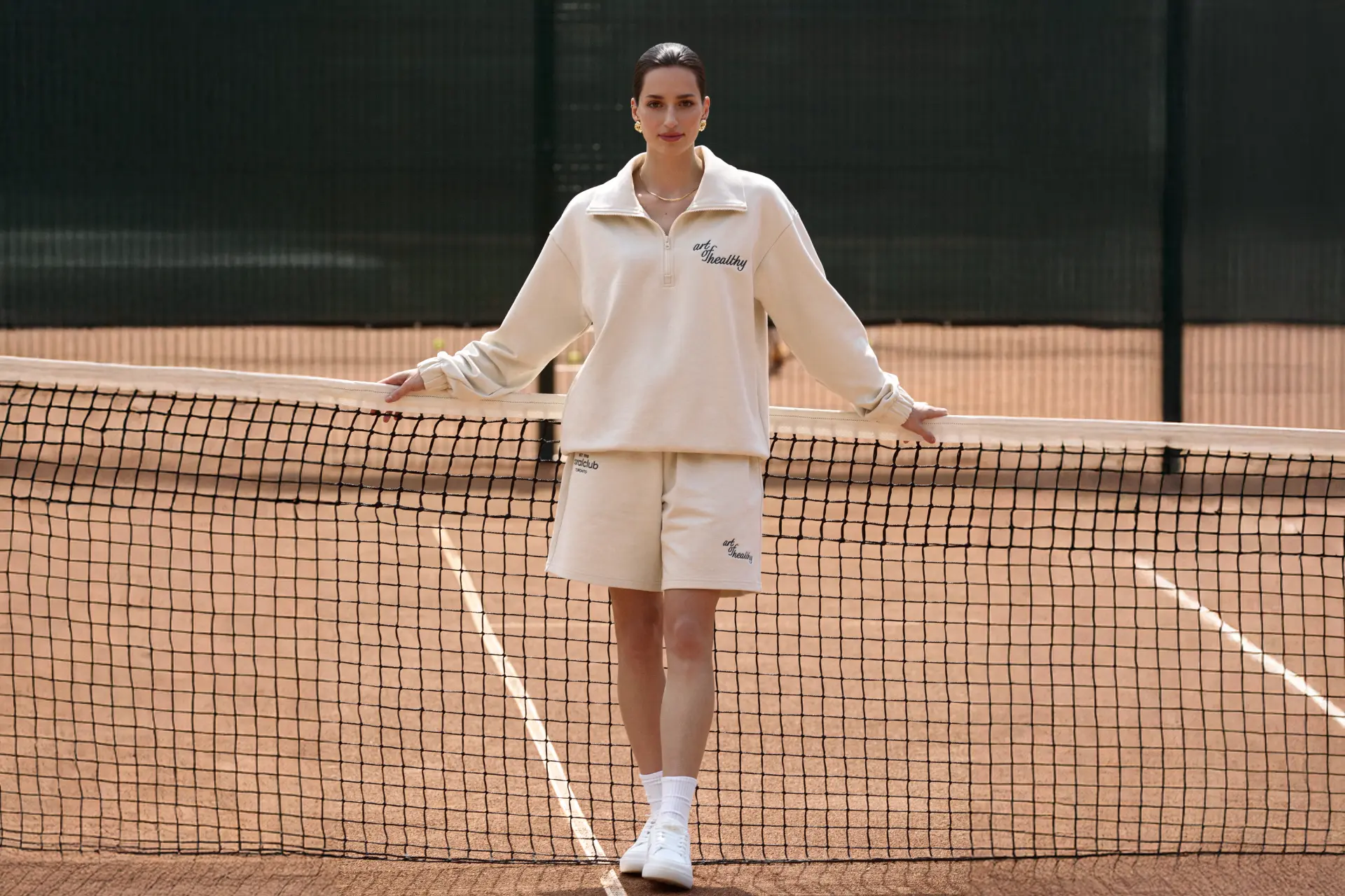 Толстовка с воротом на молнии унисекс, бежевая