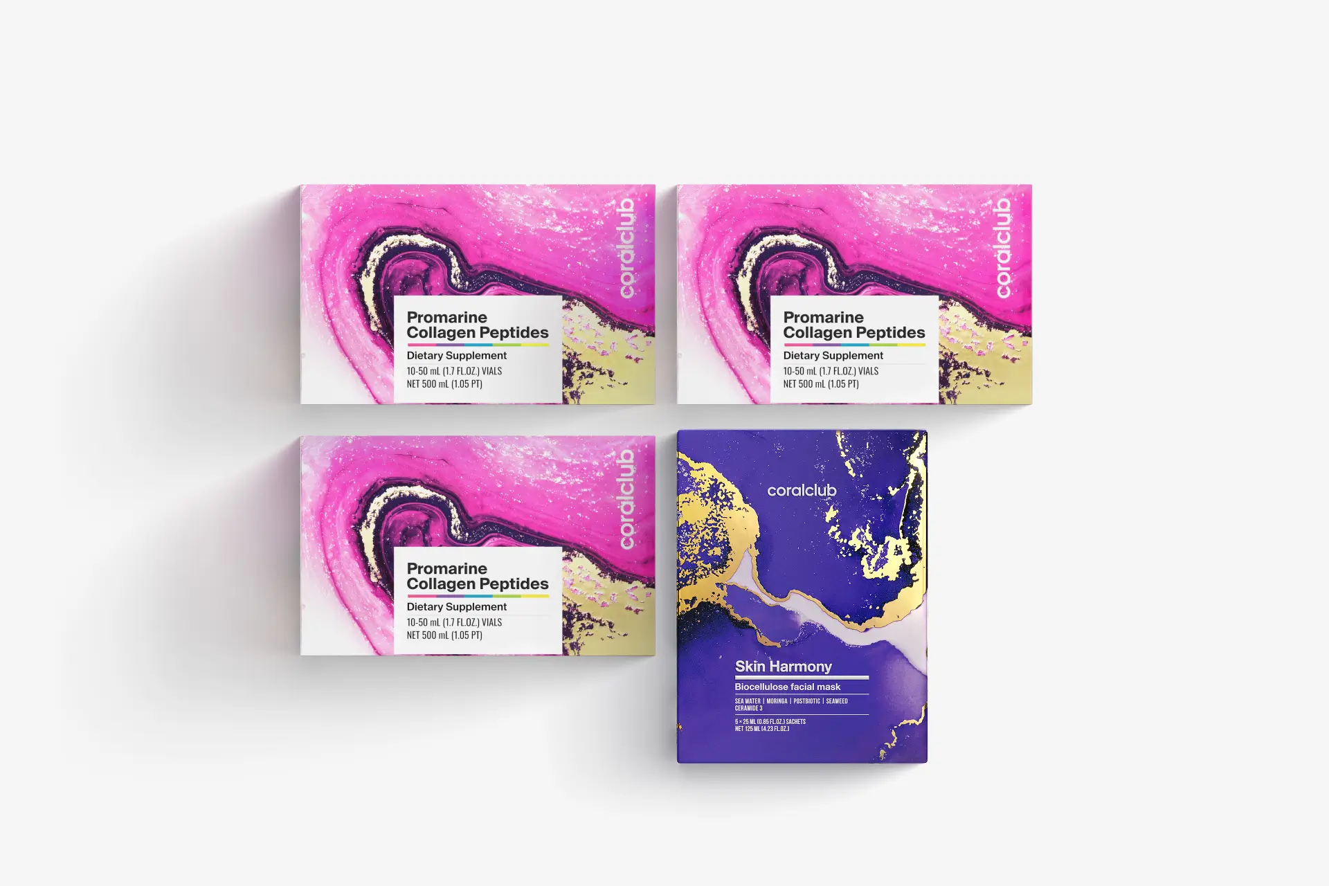 Набор Промарин Пептиды Коллагена (курс на 1 месяц) & маски для лица биоцеллюлозные Skin Harmony (5 саше)